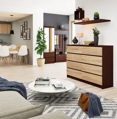 Obrázok produktu pre Vysoká komoda 138 cm s 8 zásuvkami, kredenc, skriňa, 99 cm vysoká