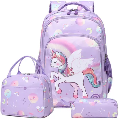 Immagine prodotto di Omgoods - Set di tre zaini per bambine con motivo unicorno