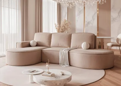 Produktbild von Idohome - Gepolstertes Ecksofa SOFIA L LINKS mit Schlaffunktion und Bettkasten 277x157 cm, modern, elegant, oval -Farbe: Beige Riviera 24