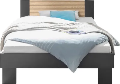 Produktbild von Bett FLORENZ Graphit mit Kopfteil, aus Eiche Lamelle Holznachbildung und Melaminbeschichtung