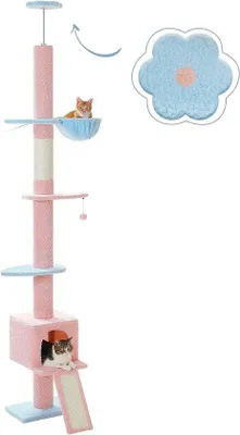 Produktbild von Famanu Kratzbaum verstellbar 216 cm - 273 cm blau rosa