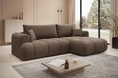 Productafbeelding van Eckbank TREVIO, rechts, in bruin, met stoffen bekleding, ELEMENT, 260 x 93 x 165 cm – Moderne designbank met ottoman