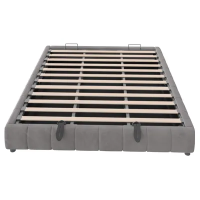 Produktbild von Flieks Hydraulisches Polsterbett 180x200cm ohne Kopfteil, Jugendbett Stauraumbett mit Led, Boxspringbett Doppelbett mit Lattenrost, Samt, Grau