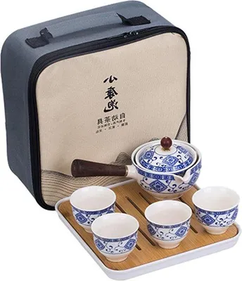 Produktbild von Famanu Reisetheeset Handgefertigt - Blau und Weiß