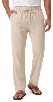 Zdjęcie produktu dla Długie lniane spodnie - Slim fit, męskie spodnie - Kieszenie - Elastyczny pas - Swobodny krój - Długie spodnie męskie - Spodnie letnie