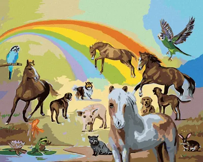 Produktbild von Zuty - Malen nach Zahlen - REGENBOGEN UND TIERE (D. RUSTY RUST), 40x50 cm, mit Keilrahmen (bereits gespannt)