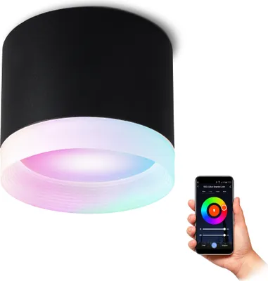 Produktbild von SSC-LUXon VORA Deckenspot flach rund kompatibel mit Alexa, Siri & Google - Aufbaustrahler innen schwarz mit Smart LED GX53 RGBW