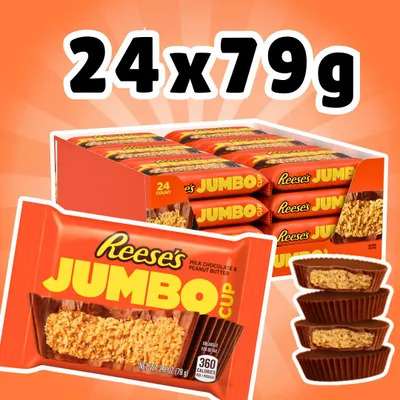 Productafbeelding van 24 stuks Reese's Jumbo Cup, grote bekers met pindakaasvulling – XXL formaat | 79 gram per stuk