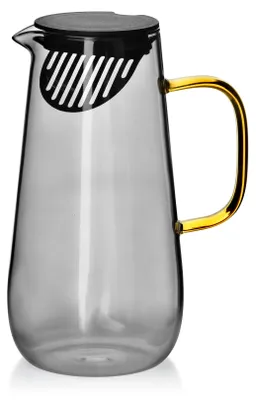Produktbild von Mondex | Glaskaraffe - 1,5 l - Rauchglas - Elegantes Design - Mit Filter und Goldgriff