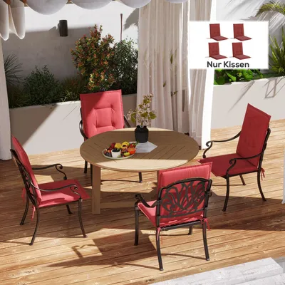 Produktbild von Stuhlkissen 4er-Set mit Rückenlehne, Sitzauflage Outdoor Indoor, Polyester wasserabweisend, Weinrot | 108 x 50 x 5 cm | 180 g/m² | 900 g Füllung