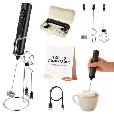 Handmilchaufschäumer 3-in-1, aufladbar, mit 3 Rührbesen, 1500 mAh