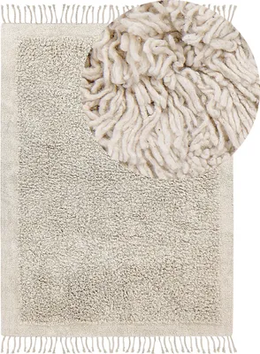 Produktbild von BELIANI Teppich Hellbeige Baumwolle Rechteckig 140 x 200 cm mit Fransen Getuftet Boho Langhaar Hochflor Shaggy Bettvorleger Läufer für Fußbodenheizung