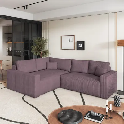 Produktbild von Masseno Ecksofa ERONIS L-S mit Schlaffunktion L-Form, Sofa mit Bettkasten, Wohnzimmersofa, Couch, Soffa, Bettsofa, Couchgarnitur- Lila, POSO 130