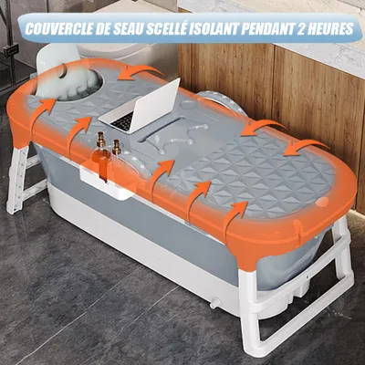 Produktbild von Faltbare Badewanne Erwachsene,Große faltbare Badewanne mit abnehmbare Abdeckung Seifenkorb für kleines Badezimmer SPA 118x60x53cm Grau