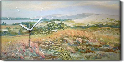 Produktbild von Wanduhr Uhr Wandbild Leinwand Geräuschlos 60x30 Malerei Wiesen Landschaft Kunst - weiße Hände