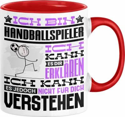 Produktbild von Handballspieler Geschenk Kaffee-Tasse Geschenkidee für Handballspieler Ich Bin Handballspieler Ich Kann Es Dir Erklären Jedoch Nicht Für Dich Verstehen Spruch Lustig (Rot)