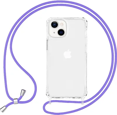 Produktbild von NALIA Klares Hybrid Case mit Kette für iPhone 13, Transparentes Hardcase & Silikon Rahmen, Schutzhülle & Handy-Schnur Lila