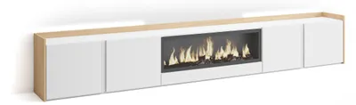 Produktbild von TV-Möbel Holzeffekt weiß und eiche 315x35x50cm Kamin mit Feuereffekt