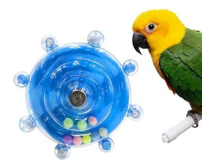 Produktbild von Vogelspielzeug Spinner Rassel mit Sitzstange und drehbarem Rad für Sittiche und Papageien 8 cm Blau