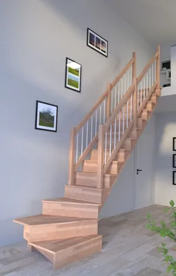 Produktbild von Holztreppe Lindos (Buche) in  1/4 gewendelter Ausführung rechts-100 cm-Holz-Edelstahl Geländer weiß-beidseitig-mit Setzstufen