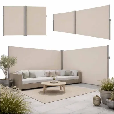 Obrázek produktu pro Rohová boční terasová markýza LUARO zatahovací paraván 180 x 620 cm béžová