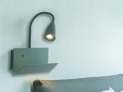 Produktbild von LED Schwanenhals Leselampe Grün mit Ablage und USB-Ladefunktion Bett Kopfteil