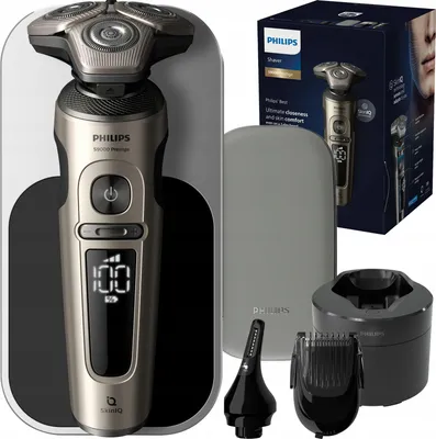 Produktbild von Philips Shaver S9000 Prestige SP9883/36 Elektrischer Nass- und Trockenrasierer mit SkinIQ, Rotationstrasierer, Grau, NanoTech Dual Precision blades; Hydro SkinGlide Coating, Replace every 2 yrs with SH91, 2 Jahr(e), Akku