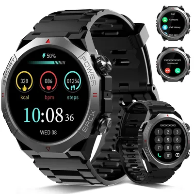 Zdjęcie produktu dla Inteligentny zegarek męski/damski, smartwatch w stylu militarnym z funkcją telefonu, ekran dotykowy HD, wodoodporność IP68, sportowy zegarek z ponad 110 trybami sportowymi, kompatybilny z iOS i Android
