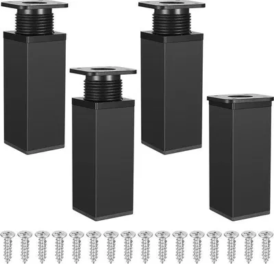 Zdjęcie produktu dla 4 metalowe nogi stołowe z regulacją wysokości, nogi krzeseł kuchennych z regulacją wysokości (18 cm) – czarne