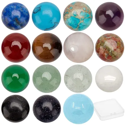 30 Edelstein-Cabochons, 15 Farben, 10 mm, Chakra-Steine, flach