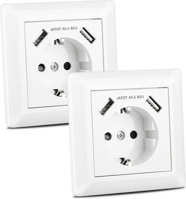 Obrázek produktu pro Dvě zásuvky USB s ochranným uzemněním a 2 USB porty – až 3,4 A – pro vestavbu – pro domácnost, kancelář, hotel.