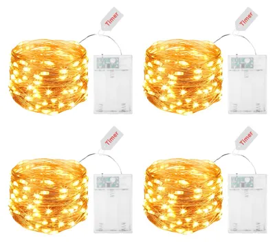LED-Lichterkette 5 m, 50 warmweiße LEDs, Set mit 4, Timer