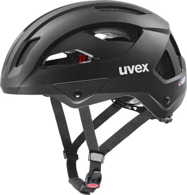 A black Uvex bicycle helmet shown from a side-diagonal angle against a white background.
