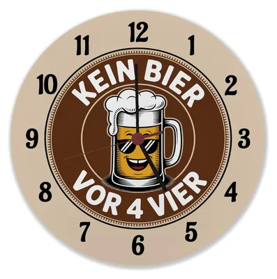 Produktbild von Bierglas Cartoon - Kein Bier vor vier Spruch Wanduhr aus MDF