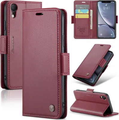 Obrázek produktu pro iPhone XR Pouzdro, RFID Blokování Karet, Pokročilé Flip Kožené Pouzdro s Funkcí Stojánku pro iPhone XR červené