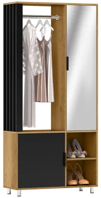 Produktbild von Kleiderschrank - Garderobenschrank - Aufbewahrungsschrank - Kleiderschrank - Schrank mit Spiegel - Kompakt, 80x30x170 cm