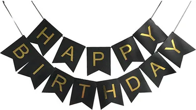 Produktbild von Girlanda Happy Birthday, čierna, so zlatými písmenami
