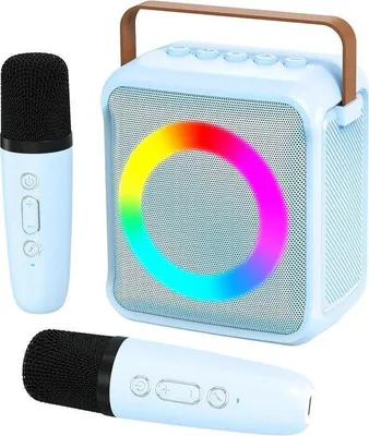 Produktbild von Mobile Karaoke-Anlage mit Lichteffekten und Tonmanipulation - perfekter Geschenkidee für Jungen im Alter von 3 bis 18 Jahren mit 2 Lautsprechern