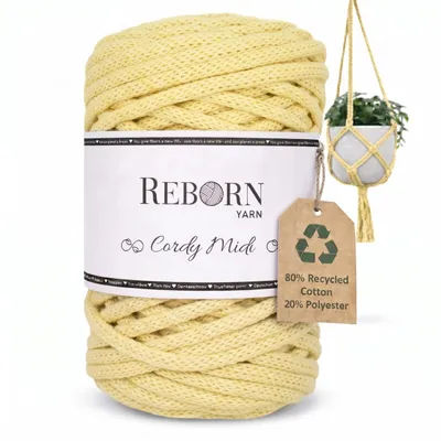 Immagine prodotto di Filato per macramè Cordy Midi da 4 mm, cordoncino di cotone da 250 g, morbido e resistente allo strappo 124 Sunlit Breeze