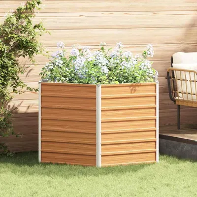 Produktbild von "Schlussverkauf" Hochbeet im Garten - 1 pc - Blumenbeet/Gartenbeet - Hellbraun 129x129x77 cm Verzinkter Stahl C13477