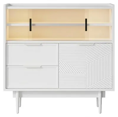 Image de Buffet blanc avec porte en verre, éclairage LED