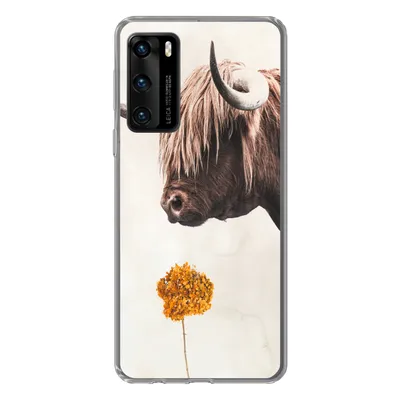 Produktbild von MuchoWow® Handyhülle Schutzhülle Hülle für Huawei P40 Schottischer Highlander - Vintage - Blume Silikon Softcase Handy Hülle - Handytasche