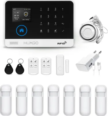 Produktbild von HUXGO HXA003 WLAN + GSM 4G LTE Funk Alarmanlage mit 7 Bewegungssensoren, Alarm für Büro, Haus, Wohnung, Steuerung über das Handy, TUYA Smart App