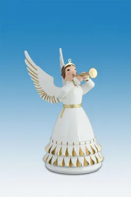 Produktbild von Holzfigur Rokokoengel mit Krone und Trompete Höhe 12cm NEU