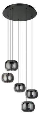 Zdjęcie produktu dla Lampa wisząca LED EGLO Cluster Hortunas, 5-punktowa, idealna do klatki schodowej, regulowana lampa sufitowa, czarna lampa do jadalni z mlecznym szkłem, światło ciepłej bieli