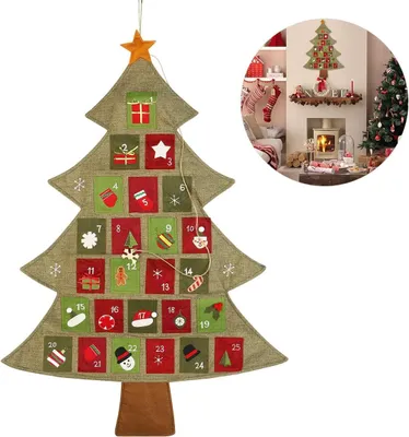 Obrázok produktu pre Vianočný kalendár, vianočný stromček, odpočítavanie do Vianoc, výška 64 cm, šírka 89 cm