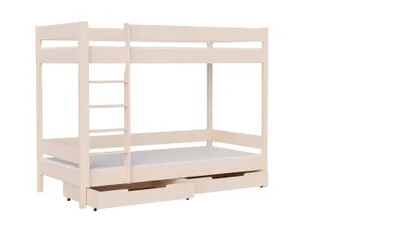 Produktbild von Etagenbett 180x80 Kinderbett mit Rausfallschutz & Lattenrost naturbelassen 80 x 180 für Mädchen und Jungen Massivholz Kiefer und MDF Möbelplatte, ohne Matratze, mit Schubladen