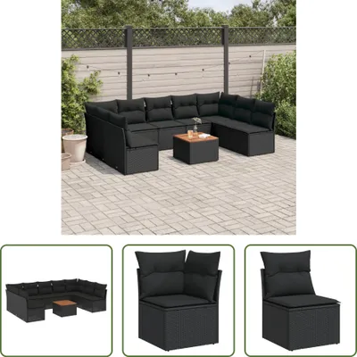 Produktbild von The Living Store 10-tlg. Garten-Sofagarnitur mit Kissen Schwarz Poly Rattan