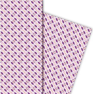 Produktbild von Florales Retro Geschenkpapier mit Blumen, lila, orange - G4849, 32 x 48cm