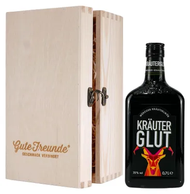 Produktbild von Kräuterglut Kräuterlikör mit Geschenk-Holzkiste